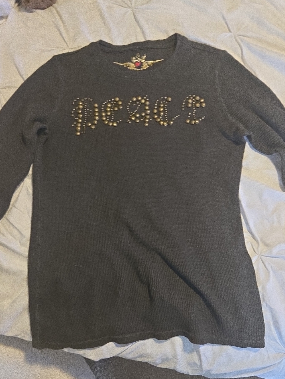 TWISTED HEART Green Long Sleeve Studded Peace Tee